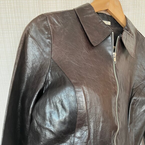 Vintage Dark Brown Fitted Leather Jacket Distressed Rare Buzz 18 Celeb Y… - Picture 4 of 17